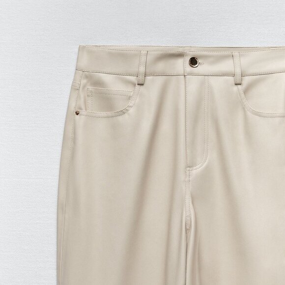 NEW Zara Women's FAUX LEATHER MOM FIT TROUSERS Ecru - Picture 9 of 11